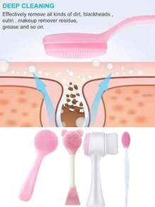 Juego de 4 piezas de cepillos faciales de silicona multifuncionales, cepillo facial exfoliante de doble cabeza de silicona, cepillo de doble cara, cepillo facial reutilizable, cepillo facial manual, adecuado para el cuidado y el masaje facial, cepillo exfoliante de silicona manual para eliminar los residuos de maquillaje, los puntos negros, el masaje facial y la limpieza profunda de la piel