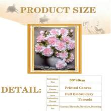 SNA Nuevo estilo 2025 Juego de bordado de punto de cruz con rosas rosas, kit de pintura decorativa para sala de estar con tela impresa 11CT, manualidades de bordado para decoración del hogar