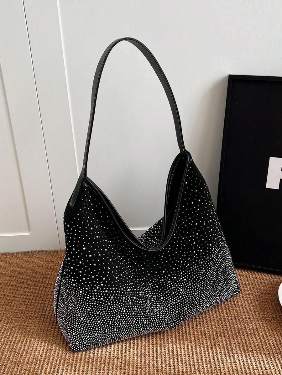 グリッター キラキラ、スパンコール、ラグジュアリー、輝くラインストーンデコレーション ホーボーバッグ、高級感、フェイクパール、パーティー、女性、花嫁 パーティー、結婚式、プロム、ディナー/バンケット、カクテルクリスマスギフト 秋冬用ショルダーバッグ - ブラック - チェックする 1