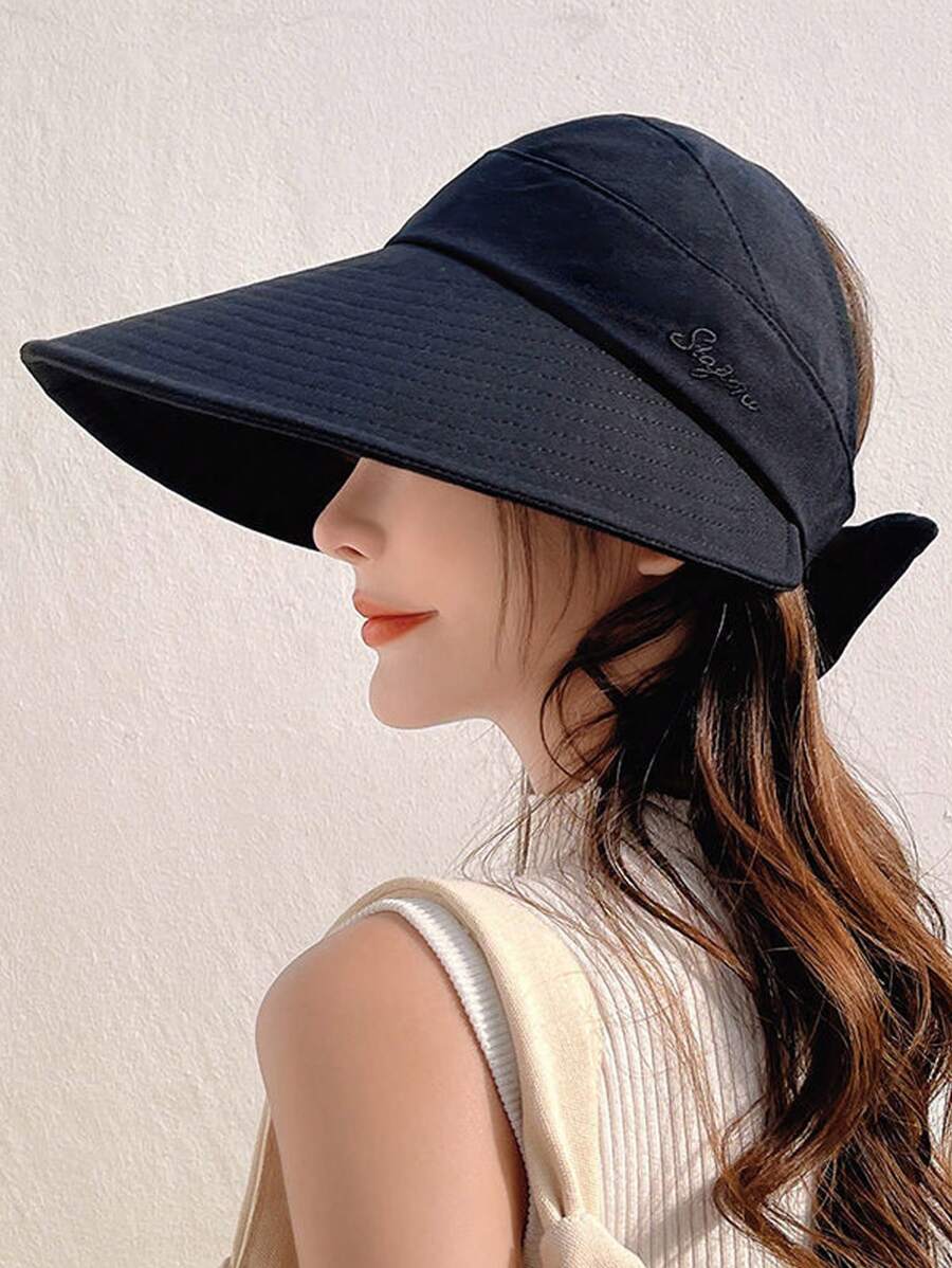 Damen Sommer Sonnenhut mit breiter Krempe, UV-Schutz, offenes Design für Pferdeschwanz, Lässig, Boho, Retro, Elegant, aus Polyester, geeignet für Frühling und Sommer