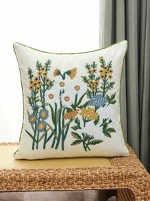 Miater 1pc Flower Embroidery Cushion Cover Without Filler - Multicolor - View 16