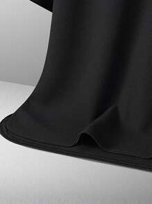 Men's Summer Solid Color Round Neck Short Sleeve Casual T-Shirt And Letter Print Drawstring Waist Shorts Set, Cozy Outfits - Black - View 3