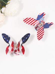1 PIEZA Clip de pelo de 10 CM con bandera estadounidense impresa por ambos lados en PVC en forma de mariposa