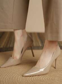 Xin Jing Shoes 秋冬季女士高跟礼服鞋，时尚浅口鞋，优雅 - 卡其色 - 查看 7