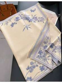 Minimalist Elegant Floral & Plant Pattern Intarsia Faux Cashmere Warm Scarf/Neck Warmer For Women, Versatile Fashion Accessory, Air-Conditioning Shawl Blanket, Suitable For Autumn/Winter Daily Wear And Decor - Beige - View 2