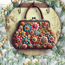 8 英寸 X 8 英寸圆形铁艺墙面艺术印有彩色花卉图案 - 适用于厨房、卧室、酒吧和餐厅装饰的铁艺标志 - 独特易挂的节日礼物创意