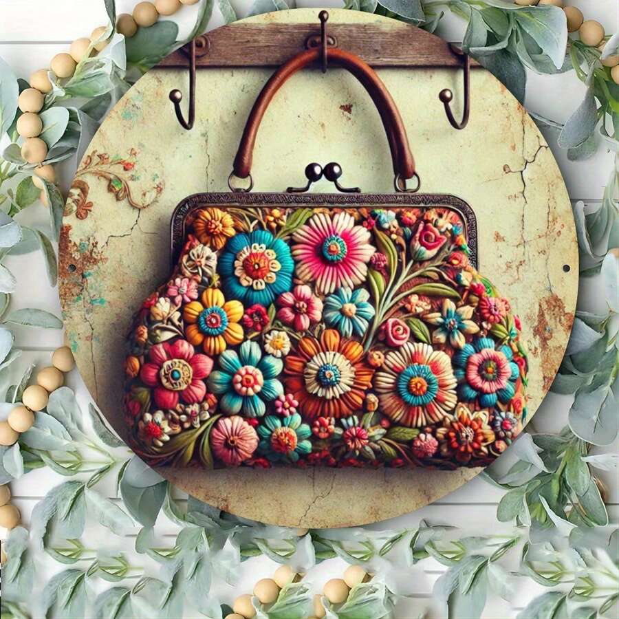 8 英寸 X 8 英寸圆形铁艺墙面艺术印有彩色花卉图案 - 适用于厨房、卧室、酒吧和餐厅装饰的铁艺标志 - 独特易挂的节日礼物创意