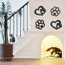 4 piezas de decoración de pared de madera vintage con huella de pata de perro y corazón, arte de pared con huella de pata de perro, decoración de retrato interior, regalo perfecto para mamás de perros - para fiestas del Día de la Madre, decoraciones de primavera de graduación, regalos para amantes de los perros en días festivos, decoración de habitaciones, decoración de jardín, decoración de bodas, decoración del hogar