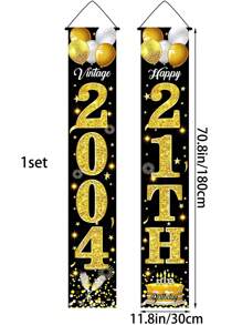 1 Set Black & Gold Glitter Birthday Porch Banner - 70.8 X 11.8 Inches, Multiple Age Ranges (16/18/20-80 Years Old) Porch Sign, For Birthday Party Decor, Outdoor Porch Backdrop, And Gifts