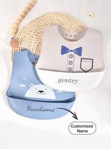 1pc Customized Baby Silicone Bib, Soft Adjustable Waterproof Anti-Dirty Anti-Leakage Bib, Cartoon Design, All Seasons