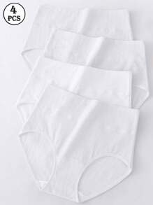 HANQIYA 4pcs Women Underwear, Skin-Friendly, Elegant Solid Color With Striped Design, Extended Gusset