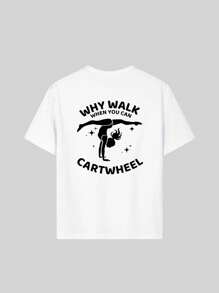 女童休闲印花圆领短袖连体衣，适合夏季学生和儿童穿着 - 舞蹈艺术风格T恤，激发想象力和自我表达，图案T恤，夏季上衣，青少年和儿童服装