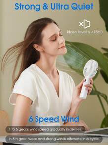 1pc Rechargeable Digital Display Portable Foldable Handheld Fan, 6-Speed Silent Desk Fan With 7 Blades, Extra-Long Battery Life - Milky White - View 8