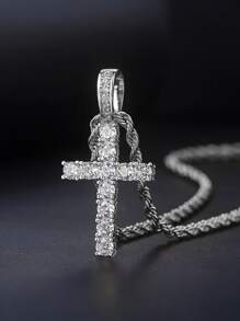 Hip Hop Luxury Copper Inlaid Zirconium Religious Cross Pendant Necklace Ladies Fashion Jewelry Party Festival, Daily Wear, Ladies Necklaces, Ladies Jewelry,Mom Gifts - Silver-single Necklace - View 4