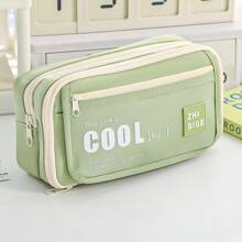 So Cool 铅笔盒笔袋翻盖前袋多网眼收纳袋适用于文具学校学生，返校礼物