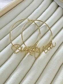 Custom Handwritten Style Personalized Name Earrings, Elegant Stainless Steel Customized Name Hoop Earrings, Suitable For Women's Daily Wear And Music Festivals, Non-Plated, All Season Applicable - Gold - View 5