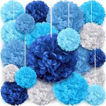 Tissue Paper Pom Poms - 24 Pieces Set - Assorted Sizes - Blue Party Decorations For Birthdays, Weddings, Special Occasions (Blue Navy Assortment)