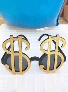 1pc-Sunglasses | Dollar Logo Glasses | Pimp Clothing Accessories | Gangster Clothing Glasses | Gold/Silver.The Golden Doll Logo Frame With Black Accents Is Perfect For Costume Parties And Fun Dressing Occasions. - Multicolor - View 5