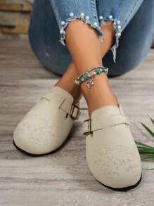 Lightweight Comfortable Non-Slip Casual Slip-On Sandals With Elegant Printed Upper Design, Suitable For Outdoor All Seasons, Round Toe Flat Slippers For Women