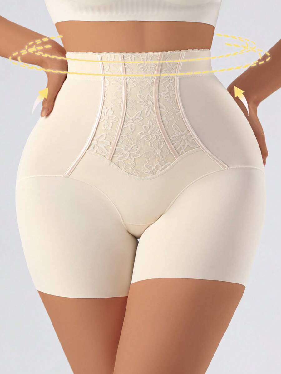 High-Waist Lace Postpartum Control Pants, Waist Trainer Smoothing Tummy Shaping Briefs For Women - Apricot - View 1