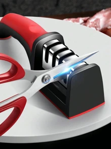 1PC Quick Kitchen Knife Sharpener, 4/3-Step Sharpening System For Fast And Effective Knife Sharpening, Repairs, Sharpens And Polishes Knives, Easy To Use With Non-Slip Handle, Black And Red Finish, Suitable For Sharpening Steel And Ceramic Knives, Ideal For Chefs, Cooks, And Home Kitchens, Ensures Sharp And Knives.
