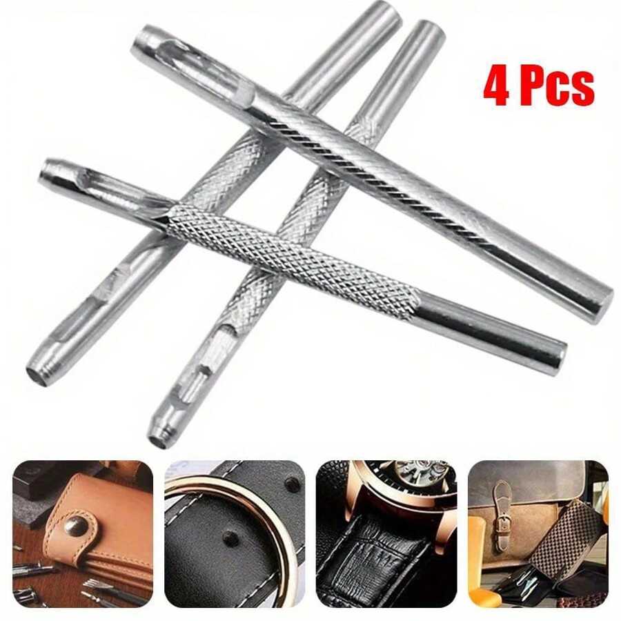 Juego de 4 perforadores de agujeros para cinturones (2.5 mm + 3 mm + 3.5 mm + 4 mm) Kit de perforadores de agujeros redondos para, correas de reloj, bolsas de cinturón, herramientas manuales galvanizadas multiusos para bricolaje