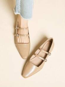 Xin Jing Shoes 秋冬女士休闲平底鞋，带扣装饰，时尚一脚蹬平底鞋，适合通勤和休闲