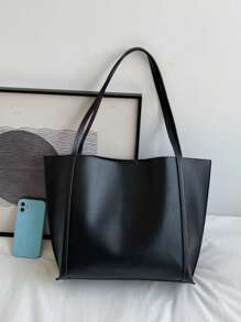 Minimalist Shoulder Tote Bag With Inner Pouch Black Vintage Tote Bag Large Capacity Solid Color Shoulder Bag With Insert Fouch,School Bag,Large Capacity,Portable,Classic Casual,BusinessCasual,For Teen Girls Women College Students,White-Collar Workes,Perfect For Work,Back To School,Middle School,Hiah School.College,Vacation