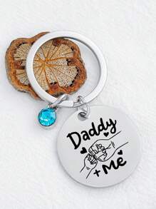 1pc Stainless Steel Round Pendant Fist Bump Key Chain - Perfect Father's Day Birthday Gift For Dad Or Son - Multicolor - View 8