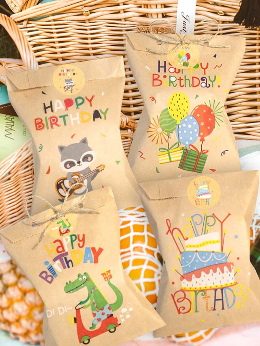 24 bolsas de regalo de cumpleaños con pegatinas, bolsas de regalo de cumpleaños feliz, adecuadas para hombres y mujeres - Multicolor - Ver 1