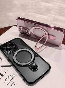 1 件透明电镀防震硅胶手机壳，带闪光滑动支架/保护性手机壳，TPU 材质，兼容 15 Pro Max、16 Pro Max、16 Pro、17、17 Pro、17 Pro Max、11、12、13、14 Pro Max、14 Pro、13 Pro Max、 16、16e、S24、S24 Ultra、S25、S25 Ultra，支持无线充电 - 粉色 - 查看 3