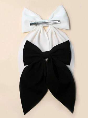 2 件装小号简约百搭时尚黑白女孩蝴蝶结发夹发饰