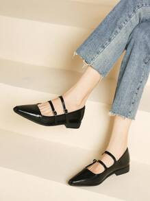 Xin Jing Shoes 秋冬女士平底乐福鞋，搭扣设计休闲套脚鞋，适合工作和休闲场合，玛丽珍鞋 - 黑色 - 查看 7