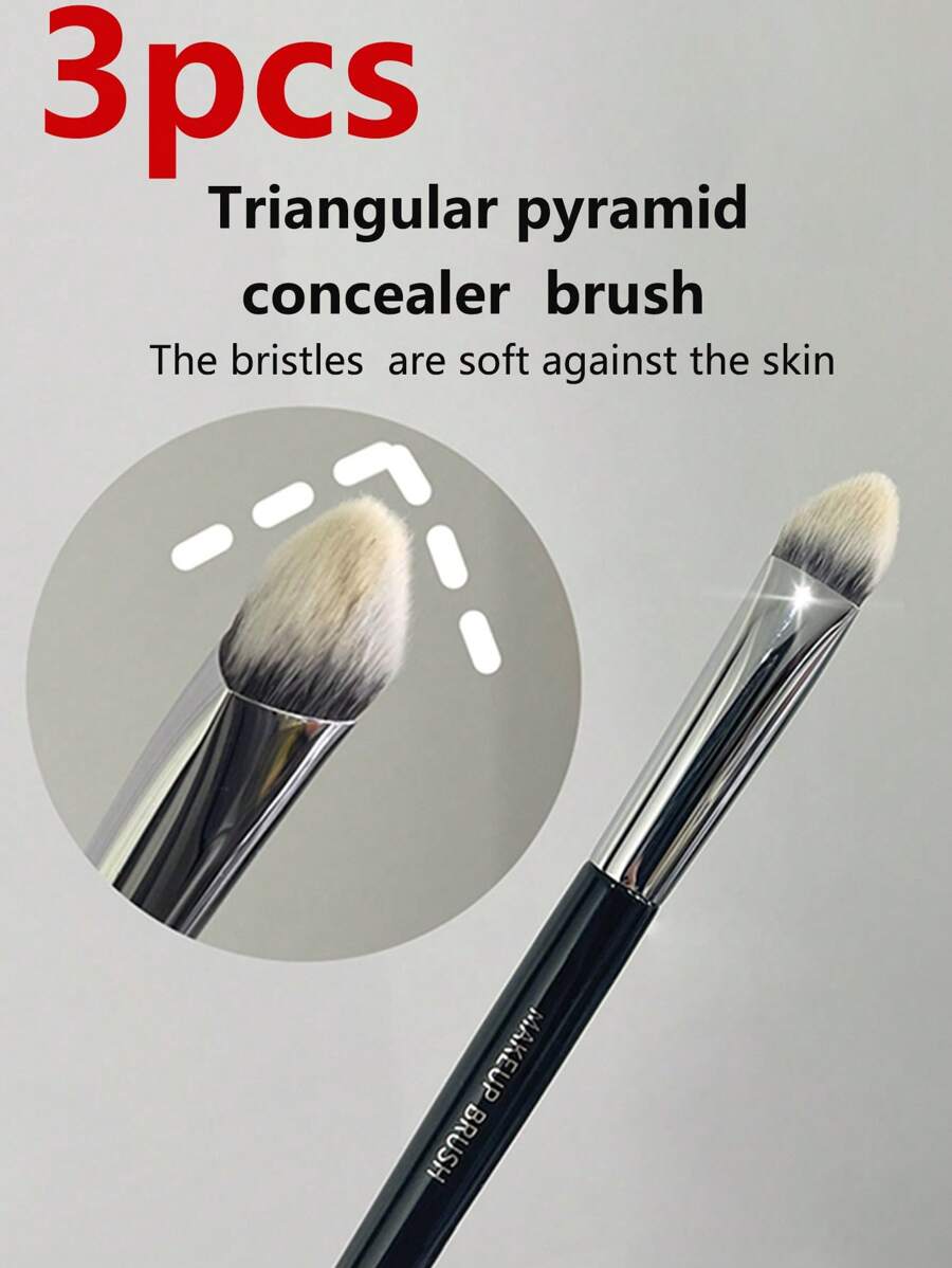 3/1pc Black Tiangular Concealer Brush For Acne, Dark Cicles, Tear Troughs,Highlighting And Detaing,.Christmas Gift,A Must Have Makeup Bnush For Beginers,A Great Makeup Item - Multicolor - View 1