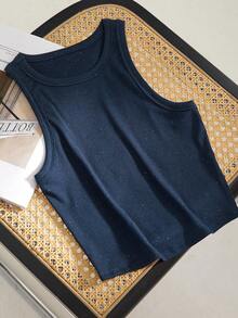 Colorful Dotted Knitted Ribbed Tank Top, Minimalist Casual Yoga & Workout Shirt