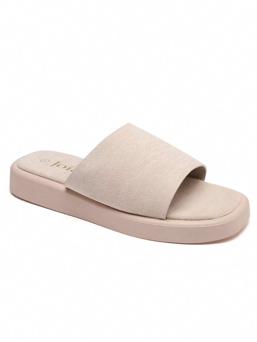 Papuci casual de damă, versatili, de culoare uni, cu talpă groasă - Bej - Vizualizare 1