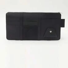 皮革拉链遮阳板收纳袋，男女通用多功能口袋名片夹，汽车内饰配件 - 黑色 - 查看 11