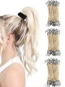 1 套马尾辫橡胶弹力钩发带女士胶钩发饰发圈造型工具固定弹力带 - 米色 - 查看 12