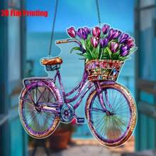 迷人的薰衣草自行车风捕手 - 8 英寸 X 8 英寸复古亚克力雕塑带花篮，非常适合家庭和花园装饰、咖啡厅氛围和春季主题 - 送给朋友、家人和自行车爱好者的完美礼物 - 彩色 - 查看 12