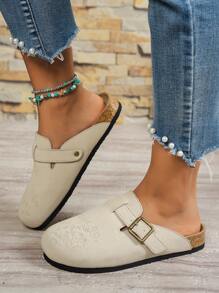 Lightweight Comfortable Non-Slip Casual Slip-On Sandals With Elegant Printed Upper Design, Suitable For Outdoor All Seasons, Round Toe Flat Slippers For Women