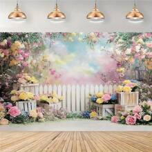 春季梦幻花园花卉派对背景 - 花卉抽象主题，涤纶面料横幅适合婚礼、生日派对等，无需电源