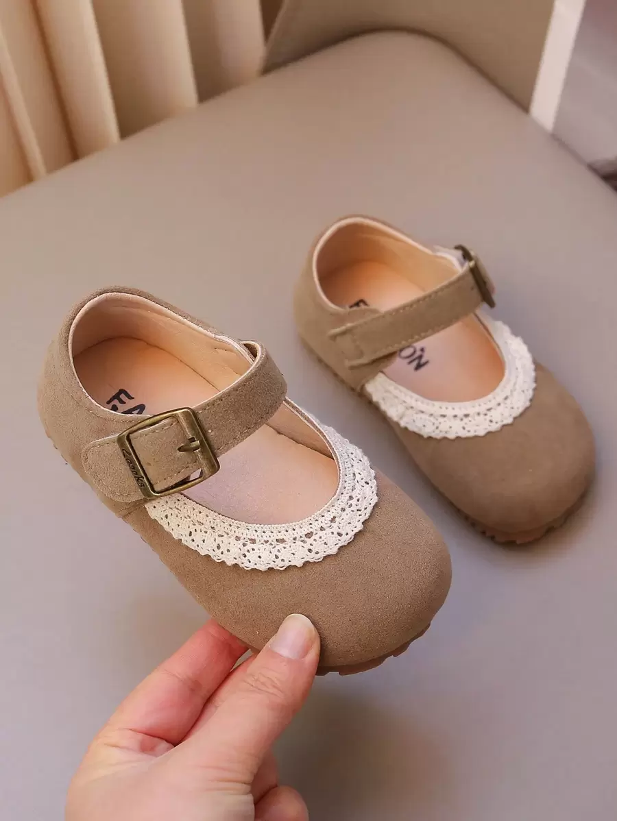 1 Pair Toddler Simple Lace Trim Flat Shoes, Comfortable Soft Sole Shoes, Loafers