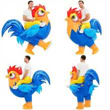 Disfraz hinchable de adulto de pollo montado, Traje de gallo divertido para cosplay, Disfraz inflable de Halloween para hombres y mujeres - azul - Ver 3