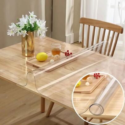 1pc PVC Transparent Table Cover Protector, 1.0mm Thick Plastic Table Cover Rectangle, Waterproof And Oil Proof, Tabletop Protection, Soft Glass Tablecloth PVC Transparent Table Cover, Suitable For Kitchen, Dresser, Writing Desk, Dining Table. Home Kitchen Dining Supplies