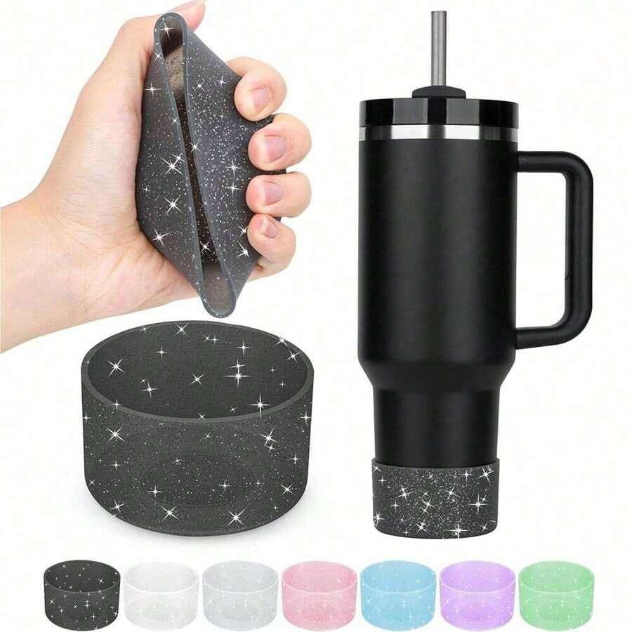 1pc Glitter Silicone Cup Sleeve, Suitable For Cups, Cup Bottom Protection Accessory, Cup Bottom Cover, Diameter 2.95 Inches - Multicolor - View 1