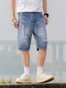 Fashionable Straight Leg Mid-Calf Denim Shorts For Teen Boys