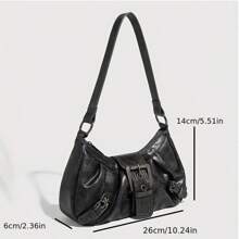 En 2025, el nuevo bolso de estilo clásico de moda "Joker Hot Girl" estilo Y2K con decoración de ojetes metálicos es adecuado para ir de compras. El diseño incluye un bolso de hombro en forma de media luna y un bolso de estilo motocicleta para llevar debajo del brazo.