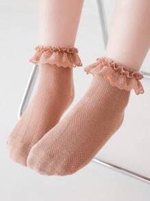 1 Pair Girls Solid Color Lace Trim Hollow Breathable Princess Baby Socks