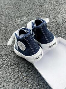 白色帆布鞋，高帮球鞋儿童帆布鞋，韩版简约男童女童鞋春秋，时尚低帮系带运动鞋，经典高帮帆布鞋，流行休闲运动滑板童鞋 - 藍色 - 查看 5