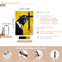 1pc Vintage Silhouette Of Jesus Christ With Crown Of Thorns Wall Arts, Yellow And Black Religion Posters, Framed Canvas Prints, College Dorm Apartment Decor, Gifts For Wall Decoration In Hotel And Home, For Living Room, Bedroom, Bathroom And Office Birthday Graduation